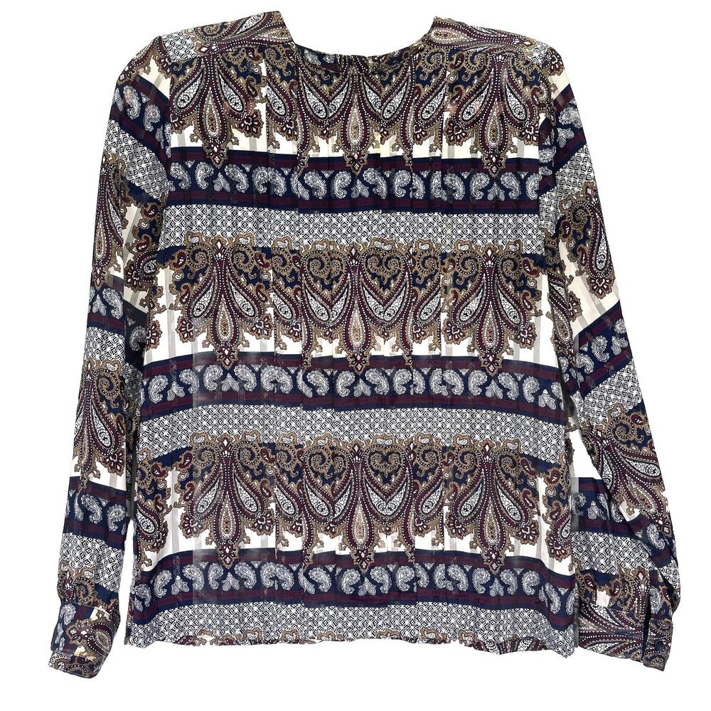 VTG Blouse Sz 6 Brown Paisley Long Sleeve Pleated Semi Sheer Nicola Modest Boho